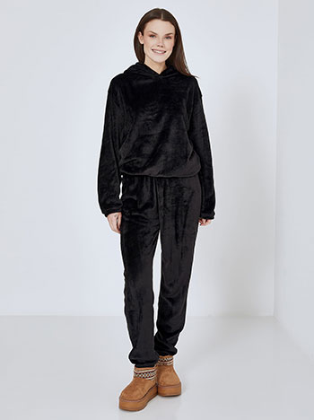 Tracksuit set fleece with hoodie in black