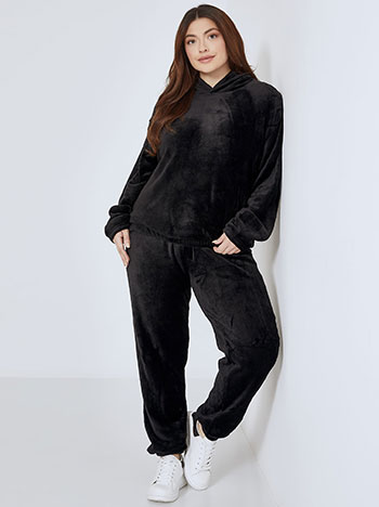 Tracksuit set fleece with hoodie in black