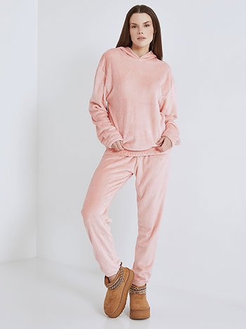 Tracksuit set fleece with hoodie in pink