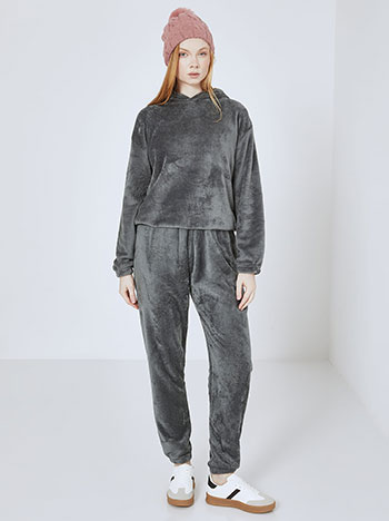 Tracksuit set fleece with hoodie in dark grey