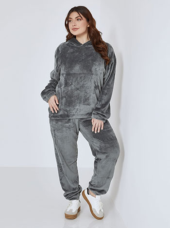 Σετ φόρμας fleece με κουκούλα σε γκρι σκούρο