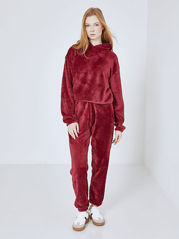 Tracksuit set fleece with hoodie in wine red