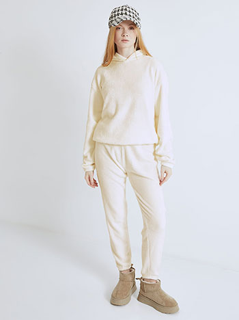 Tracksuit set fleece with hoodie in off white