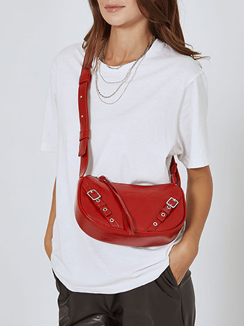 Bag leather effect with buckles in dark red