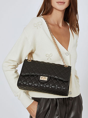 Bag quilted with double shoulder chain in black