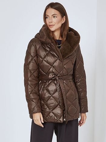 Jacket with fur details in dark brown