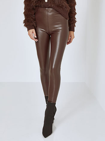 Leather effect leggings in dark brown