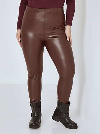 Leather effect leggings in dark brown