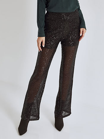 Wide leg trousers with sequins in black