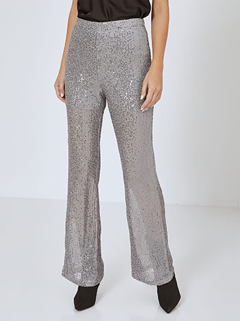 Wide leg trousers with sequins in silver