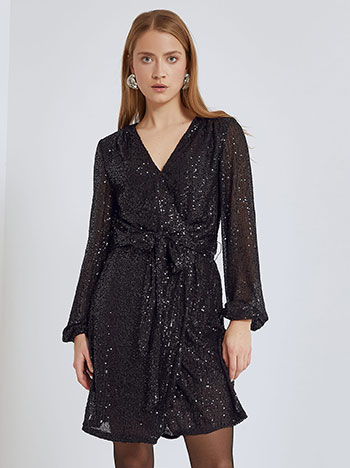 Dress wrap front with sequins in black