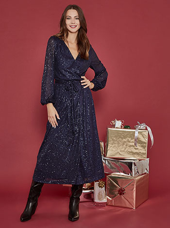 Dress maxi with sequins in dark blue