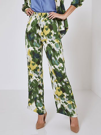 Wide leg trousers printed satin in green