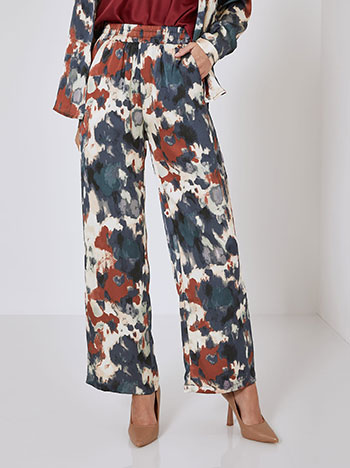 Wide leg trousers printed satin in dark blue