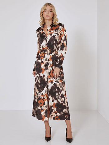 Shirtdress maxi with detachable belt in brown