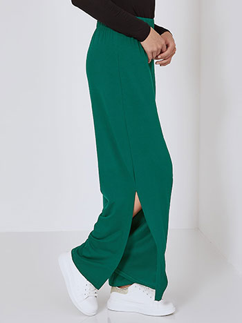 Wide leg trousers with side slits in dark green