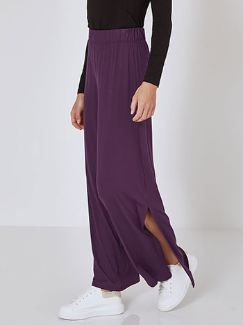 Wide leg trousers with side slits in dark purple