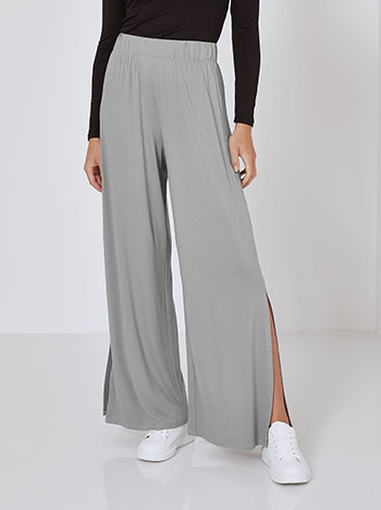 Wide leg trousers with side slits in grey