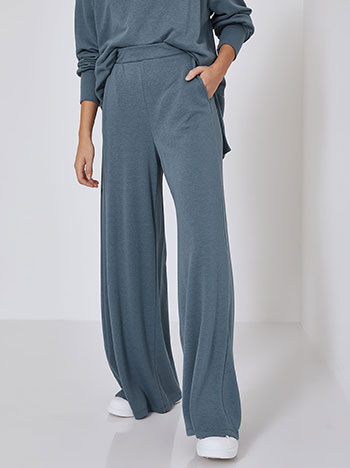 Wide leg trousers with elastic waistband in rough blue