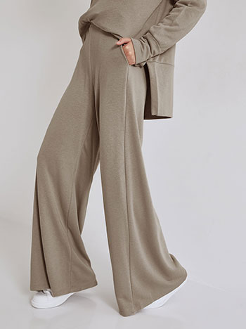 Wide leg trousers with elastic waistband in beige