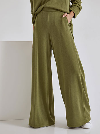 Wide leg trousers with elastic waistband in olive green