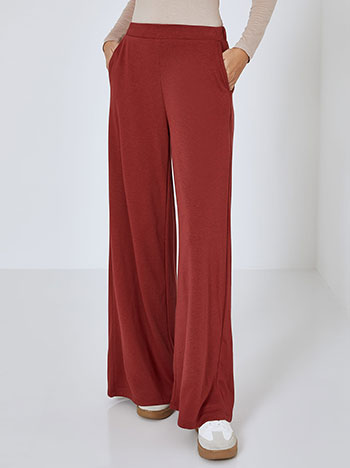 Wide leg trousers with elastic waistband in wine red