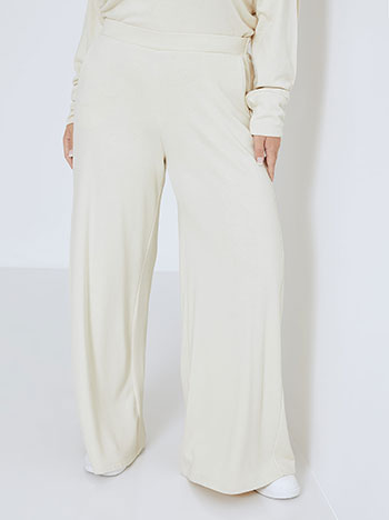 Wide leg trousers with elastic waistband in off white