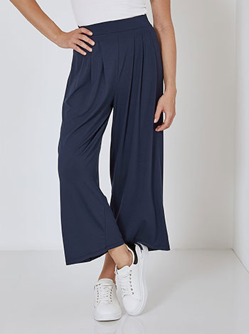 Wide leg trousers with pleats in dark blue