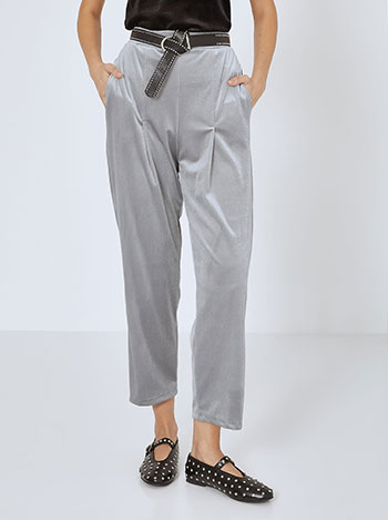 Trousers velvet with pleats in grey