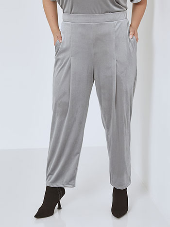 Trousers velvet with pleats in grey