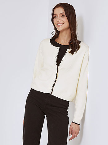 Cardigan knitted with embroidery in off white