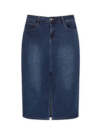 Plus size skirt jeans with slit in dark blue