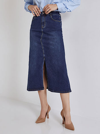 Skirt jeans with front slit in blue