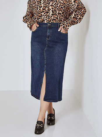 Skirt jeans with front slit in blue