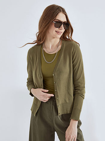 Cardigan with button down placket in khaki