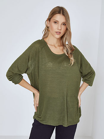 Top fine knit asymmetric in dark khaki