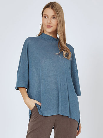 Top assymetric fine knit in rough blue