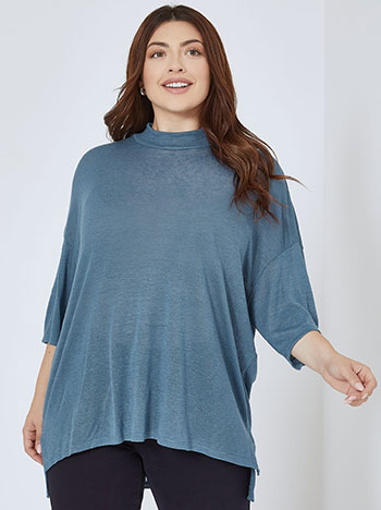 Top assymetric fine knit in rough blue