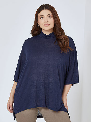 Top assymetric fine knit in dark blue