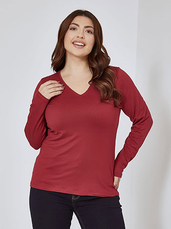 Top with V neckline in wine red