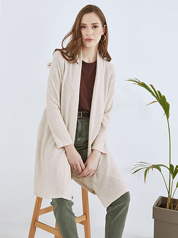 Cardigan long without fastening in beige