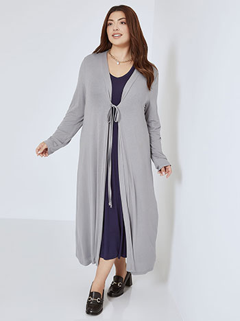 Cardigan long with tie in grey