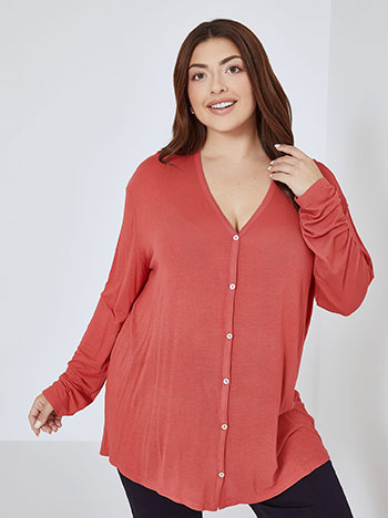 Cardigan with V neckline in terracota