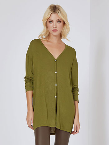 Cardigan with V neckline in olive green