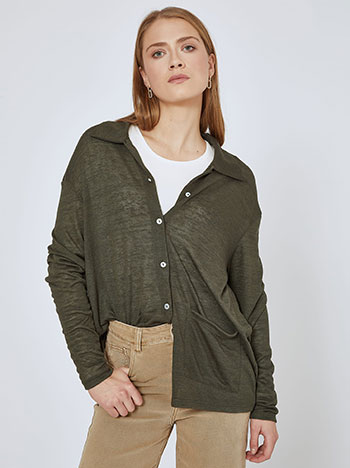 Cardigan with point collar in dark khaki