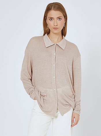 Cardigan with point collar in beige