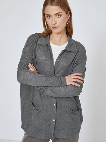 Cardigan with point collar in dark grey