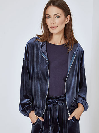 Cardigan velvet with hoodie in dark blue