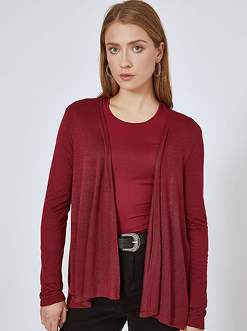 Cardigan fine knit asymmetric in wine red