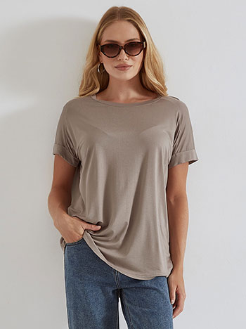 Top with rolled up sleeves in dark beige